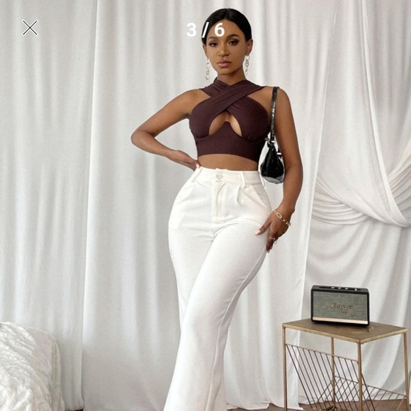Shein Curve 1X Brown Criss Cross Top - Picture 2 of 7